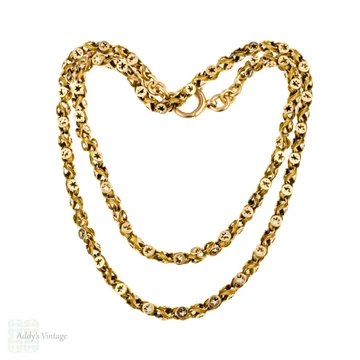 Victorian 15ct Fancy Link Chain, Star Design Antique 15k Gold Necklace. 52cm / 20.5 inches.