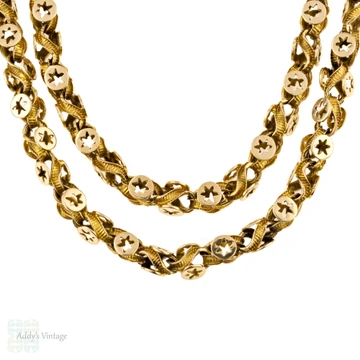 Victorian 15ct Fancy Link Chain, Star Design Antique 15k Gold Necklace. 52cm / 20.5 inches.