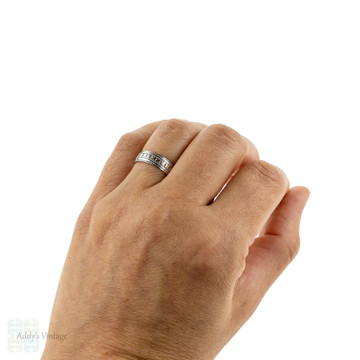 Antique 9ct Gold Wedding Ring, Engraved Wide 9k Cigar Band. Size M / 6.25.