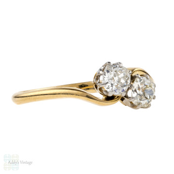 Victorian Toi et Moi Engagement Ring, Old Mine Cut Diamonds, 0.73 ctw. 18ct & Platinum.