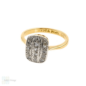 Art Deco Triple Row Diamond Ring, Panel Style with Milgrain Beading. 18ct & Platinum.