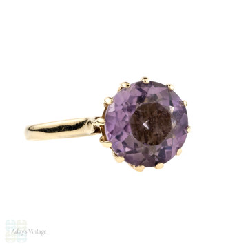 Amethyst 9ct Single Stone Ring, 1960s Vintage 9k Yellow Gold Soliataire.
