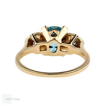 Blue Zircon Engagement Ring, Vintage Single Stone 14k Yellow & Gold 1940s Ring.