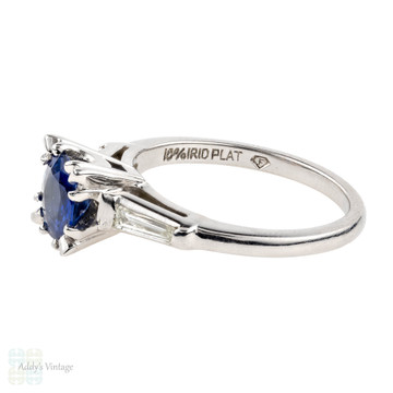 Sapphire & Diamond Engagement Ring, 0.90ct in Tapered Baguette Platinum Mount.