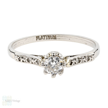 Platinum Diamond Engagement Ring, Vintage 1930s Single Stone Ring, 0.25 ctw.