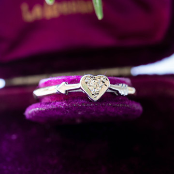 Vintage Arrow Through the Heart Diamond Ring, Love Heart Shape Single Stone. 18ct & Platinum.