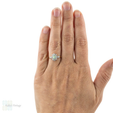 Edwardian Opal & Diamond Ring, Scalloped Edge Diamond Cluster. 18ct & Platinum.