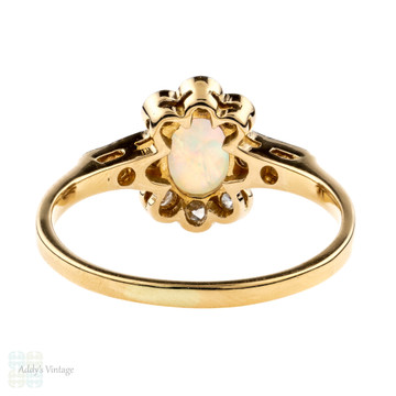 Edwardian Opal & Diamond Ring, Scalloped Edge Diamond Cluster. 18ct & Platinum.