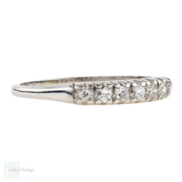 Vintage 1920s Diamond Wedding Ring, Platinum 7 Stone Band. 0.18 ctw.