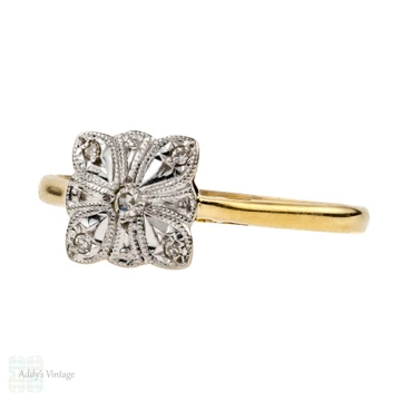 Art Deco Diamond Engagement Ring. Scalloped Square Cluster, Circa 1920s, 18ct & Platinum.