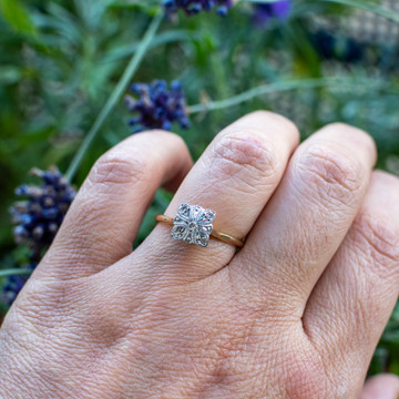 Art Deco Diamond Engagement Ring. Scalloped Square Cluster, Circa 1920s, 18ct & Platinum.