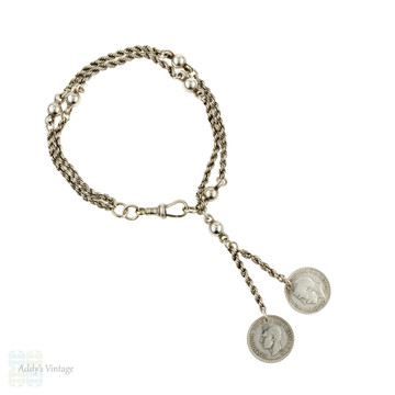 RESERVED Victorian Sterling Silver Albertina Bracelet with Coins Art Deco Coins.