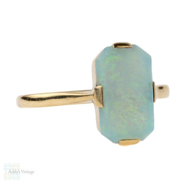 Antique Opal Single Stone Ring, Edwardian 9ct Rose Gold Rectangular Cut Opal Dress Ring.