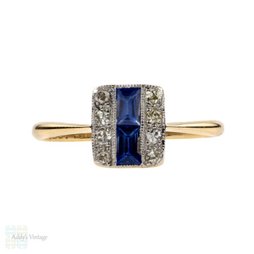 Sapphire & Diamond Art Deco Triple Row Panel Ring, 18ct Gold & Platinum, Circa 1920s.