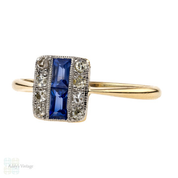 Sapphire & Diamond Art Deco Triple Row Panel Ring, 18ct Gold & Platinum, Circa 1920s.