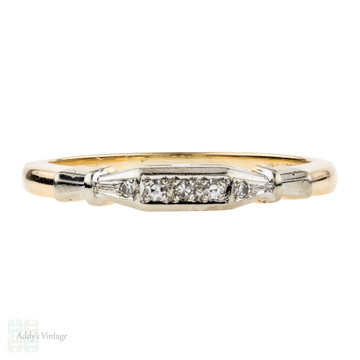 1940s Wedding & Engagement Ring Set, Vintage Two Tone 14k Gold ArtCarved Bands.