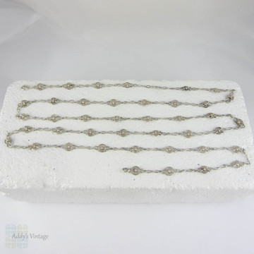 Vintage French 800 - 900 Silver Fancy Link Chain. Antique Ridged Design Alternating Link Necklace, 110 cm / 43.3 inches.