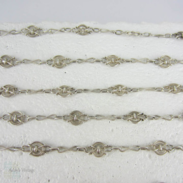 Vintage French 800 - 900 Silver Fancy Link Chain. Antique Ridged Design Alternating Link Necklace, 110 cm / 43.3 inches.