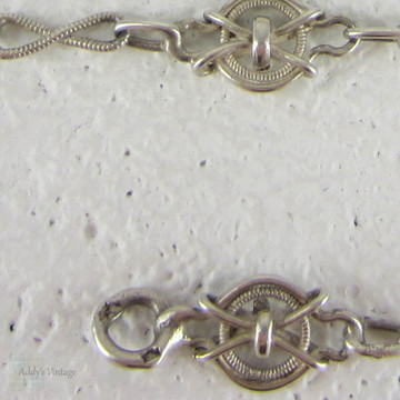 Vintage French 800 - 900 Silver Fancy Link Chain. Antique Ridged Design Alternating Link Necklace, 110 cm / 43.3 inches.