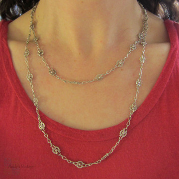Vintage French 800 - 900 Silver Fancy Link Chain. Antique Ridged Design Alternating Link Necklace, 110 cm / 43.3 inches.