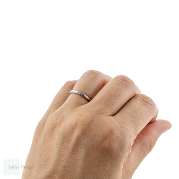 RESERVED Engraved Orange Blossom Platinum Wedding Band by Bravingtons. Art Deco Ring, Size K / 5.25.