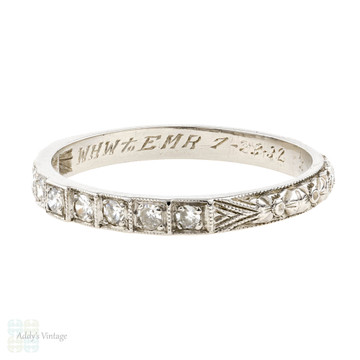 RESERVED Platinum Engagement Ring & Wedding Band Set, 1930s Stepped Design Engraved Diamond Rings.