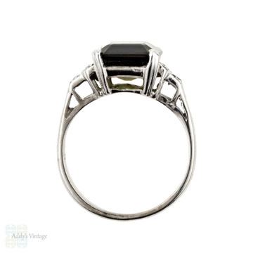 Green Tourmaline & Diamond Stepped Design Ring, Vintage 18ct White Gold.