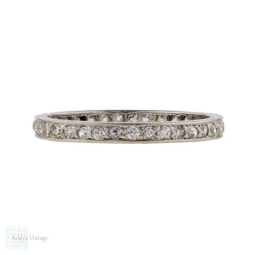 Diamond Eternity Ring, Antique 14ct White Gold Full Hoop Wedding Band. Size Q / 8.25.