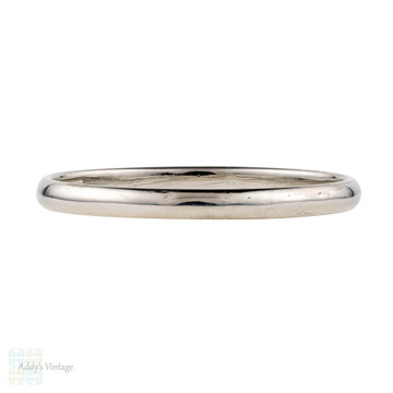 Platinum Vintage Ladies Wedding Ring, Simple D Shape Profile Slender Band. Size O / 7.25.