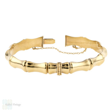 Bamboo Bangle Bracelet, Vintage 9ct 9k Yellow Gold Circa 1960s.