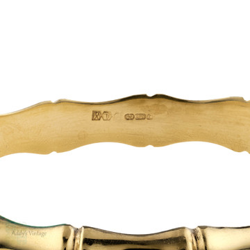 Bamboo Bangle Bracelet, Vintage 9ct 9k Yellow Gold Circa 1960s.
