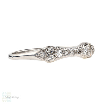 Art Deco Curved Diamond Wedding Band, Platinum Shaped Contoured 1920s Ring.