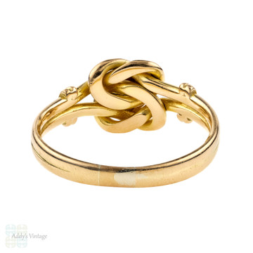 Edwardian 18ct Love Knot Ring, Heart Ring with Diamond. 18k Yellow Gold 1910s.