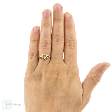 Edwardian 18ct Love Knot Ring, Heart Ring with Diamond. 18k Yellow Gold 1910s.