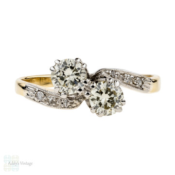 Toi et Moi Diamond Engagement Ring, 18ct Gold & Platinum Stylish 1930s Bypass Design Ring, 0.53 ctw. 