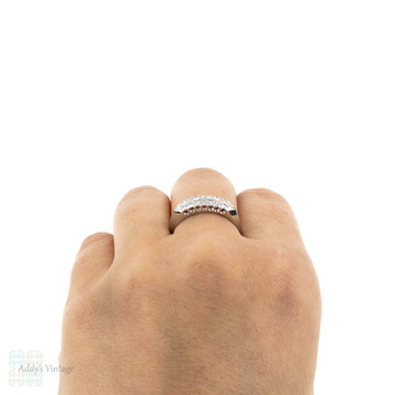 Double Row Platinum Diamond Ring, Art Deco Half Hoop Eterntity Wedding Band.