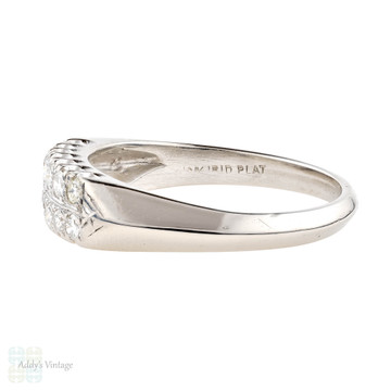 Double Row Platinum Diamond Ring, Art Deco Half Hoop Eterntity Wedding Band.