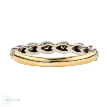 Heart Design Diamond Half Hoop Wedding Band, Vintage 18ct Two-Tone Ring.