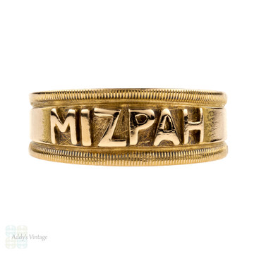 Victorian Mizpah 18k Ring, Antique 18ct Yellow Gold with Beaded Edge. Chester 1890s.