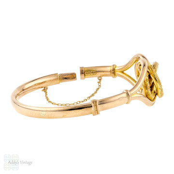 Victorian Lover's Knot Bangle, 9ct 9k Antique 1880s Intertwined Knotted Design Bracelet.