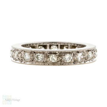 Diamond Eternity Ring, Vintage 0.50 ctw Full Hoop Wedding Band. 18ct 18k White Gold, Size K / 5.25.
