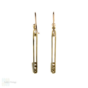 Diamond Drop Earrings, Vintage Line Dangles in 15ct Gold & Platinum. Victorian Conversion.