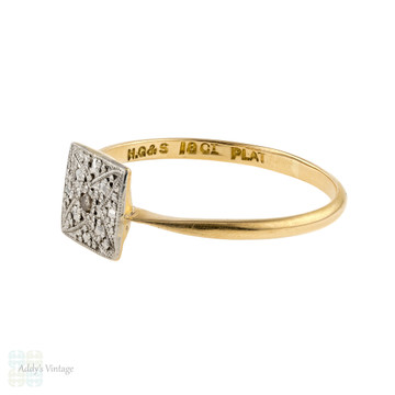 Art Deco Diamond Engagement Ring. 1920s Square Single Stone Ring, 18ct & Platinum.