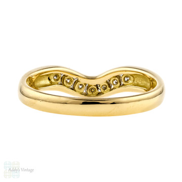 RESERVED Curved Diamond Wedding Band, Vintage 18ct 18k Yellow Gold Wishbone Shaped Ring.