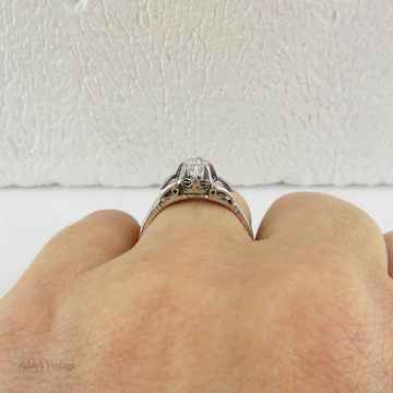 Art Deco Old Mine Cut Platinum Solitiarie Engagement Ring. Single Stone Vintage Buttercup Setting Diamond Ring.