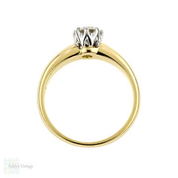 Classic Round Brilliant Cut Diamond Engagement Ring, 18k Yellow Gold 0.41 ct Single Stone.