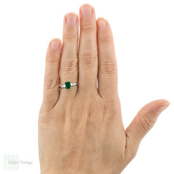 Emerald Diamond Engagement Ring, Classic Platinum Tapered Baguette Diamond Ring.