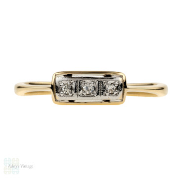 Art Deco Three Stone Diamond Ring, 18ct & Platinum Wedding Eternity Band.