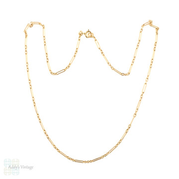 Vintage 9ct Gold Chain, Oval Shape Trombone Link 9k Necklace. 18 inches,  4.15 grams.