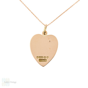 RESERVED Antique 9ct Love Heart Pendant, 9k Rose Gold Charm with Rose Cut Diamond. Circa 1910s.